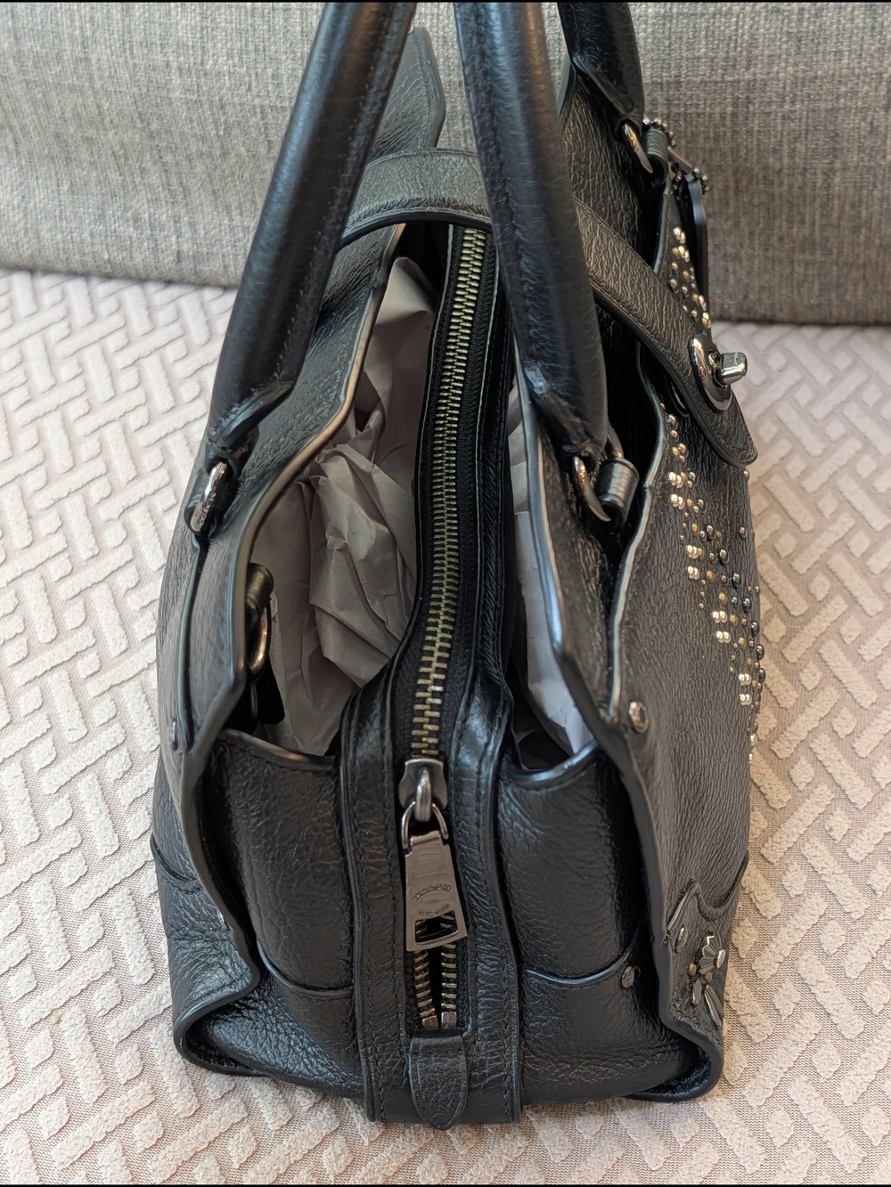 Coach Mercer Gun Metal Black Bandana Rivets Satchel EUC - Picture 5 of 14